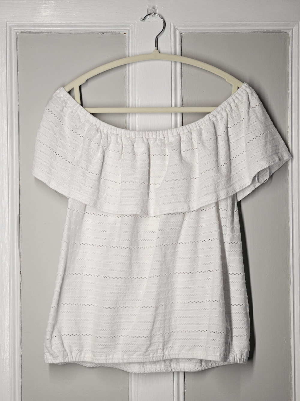 Michael Kors White Off-Shoulder Eyelet  Top